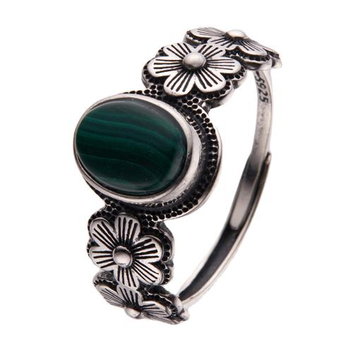 Sterling Silver Finger Ring, 925 Sterling Silver, with Malachite, for woman, silver color 