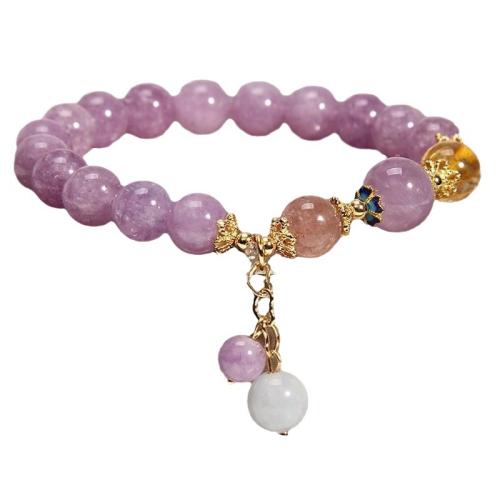 Amethyst Bracelet, with Strawberry Quartz & Zinc Alloy, Round, fashion jewelry & for woman Approx 6-8 Inch [