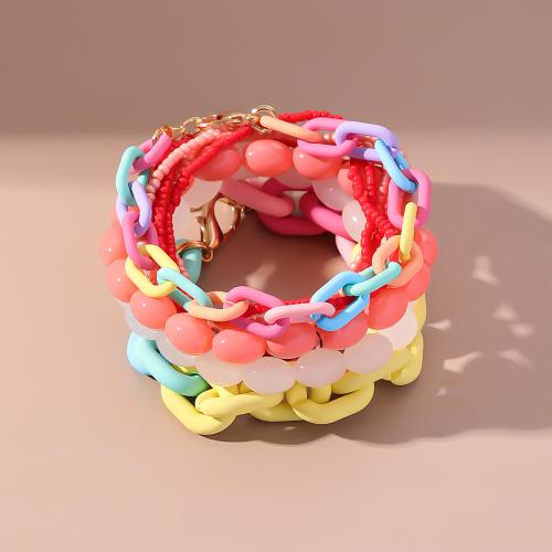 Acrylic Bracelets, with Glass Beads, 10 pieces & fashion jewelry & Bohemian style & for woman, multi-colored Approx 18 cm 