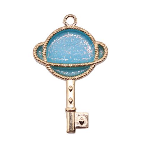 Zinc Alloy Enamel Pendants, Key, antique gold color plated, vintage & fashion jewelry & DIY, green 