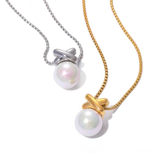 Stainless Steel Jewelry Necklace, 304 Stainless Steel, with Plastic Pearl, with 5cm extender chain, plated, fashion jewelry & for woman cm 