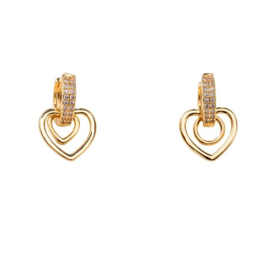 Rhinestone Brass Drop Earring, Heart, fashion jewelry & for woman & with rhinestone, gold 