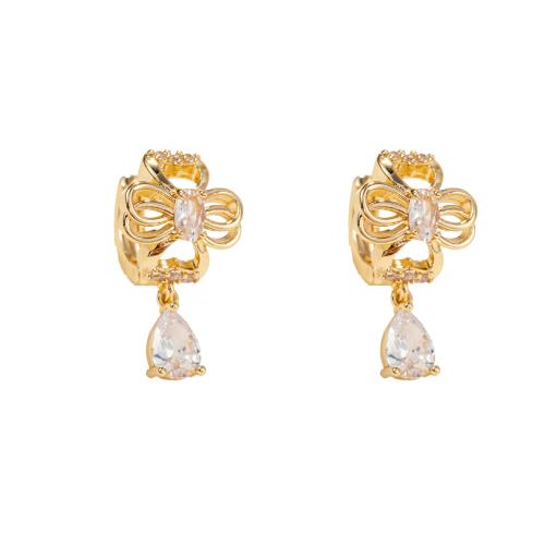 Rhinestone Brass Drop Earring, fashion jewelry & for woman & with rhinestone, gold 