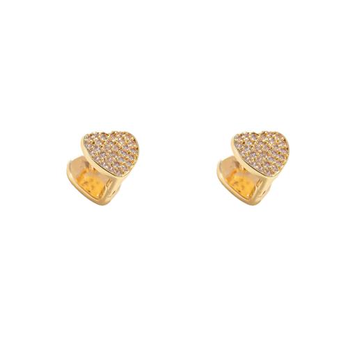 Cubic Zirconia Micro Pave Brass Earring, Heart, fashion jewelry & micro pave cubic zirconia & for woman, gold 