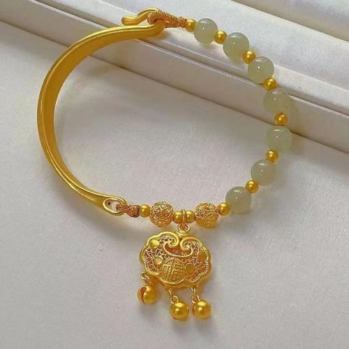 Zinc Alloy Bangle, with Hetian Jade & Rose Quartz, gold color plated & for woman, Inner Approx 60mm 