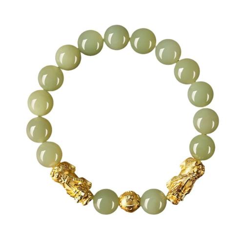 Hetian Jade Bracelet, with Zinc Alloy, Fabulous Wild Beast, gold color plated, Unisex Approx 6-8 Inch [