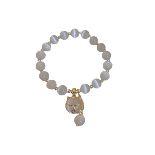 Cats Eye Bracelet, with Zinc Alloy, Fortune Cat, gold color plated, fashion jewelry & for woman Approx 6-7 Inch 