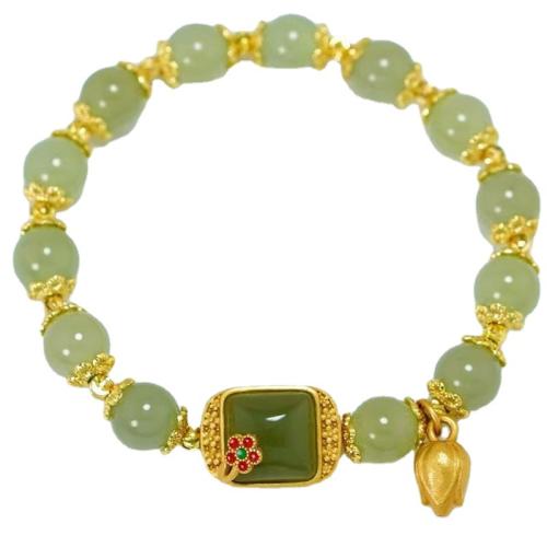 Hetian Jade Bracelet, with Zinc Alloy, gold color plated, vintage & for woman Approx 6-7 Inch [