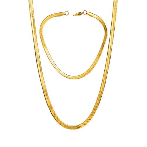 Edelstahl Schmucksets, 304 Edelstahl, Armband & Halskette, 2 Stück & Modeschmuck & für Frau, goldfarben, verkauft von setzen