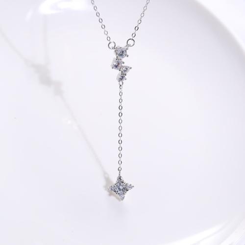 Cubic Zirconia Micro Pave Sterling Silver Necklace, 925 Sterling Silver, with 5cm extender chain, fashion jewelry & micro pave cubic zirconia & for woman Approx 39 cm 