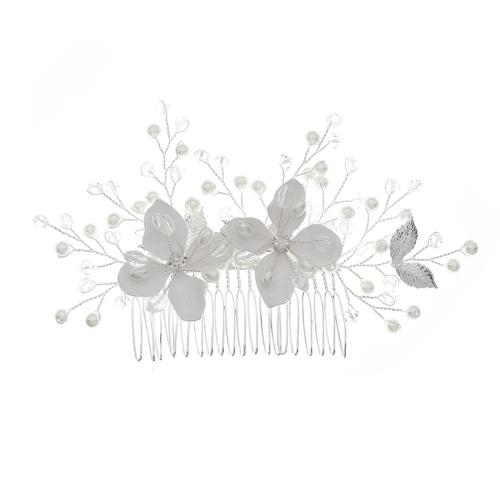 Decorative Hair Combs, Zinc Alloy, with Plastic Pearl, fashion jewelry & for woman, silver color 