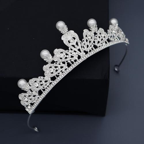 Bridal Tiaras, Zinc Alloy, with Plastic Pearl, fashion jewelry & for woman & with rhinestone, silver color 