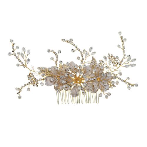 Decorative Hair Combs, Zinc Alloy, with Crystal & Brass, fashion jewelry & for woman & with rhinestone, golden 