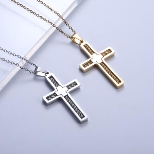 Stainless Steel Jewelry Necklace, 304 Stainless Steel, Cross, hand polished, fashion jewelry & Unisex Approx 45 cm 