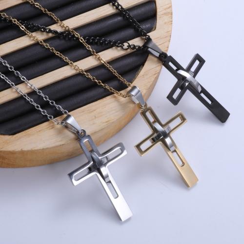 Stainless Steel Jewelry Necklace, 304 Stainless Steel, Cross, hand polished, fashion jewelry & Unisex Approx 45 cm 