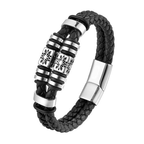 ПУ шнур браслеты, Искусственная кожа, с Нержавеющая сталь 304, Винтаж & Мужский, черный, длина:21 см, продается PC