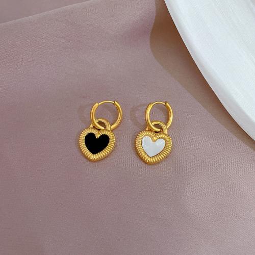 Stainless Steel Drop Earring, 304 Stainless Steel, with Shell, Heart, Vacuum Ion Plating, fashion jewelry & for woman 