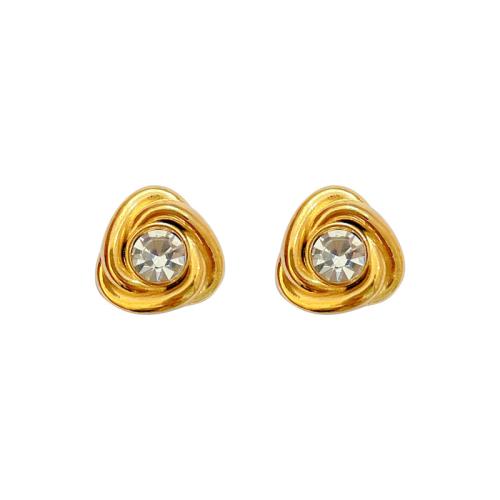 Stainless Steel Stud Earring, 304 Stainless Steel, Triangle, Vacuum Ion Plating, fashion jewelry & for woman & with rhinestone, golden 