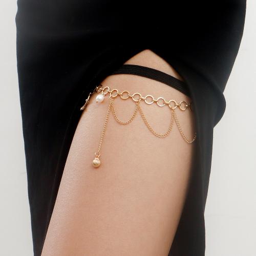 Zinc Alloy Leg Garter, with Cotton Thread & Plastic Pearl, gold color plated, for woman & with rhinestone cm 
