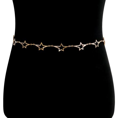 Decorative Chain Belt, Zinc Alloy, gold color plated, for woman & with rhinestone 