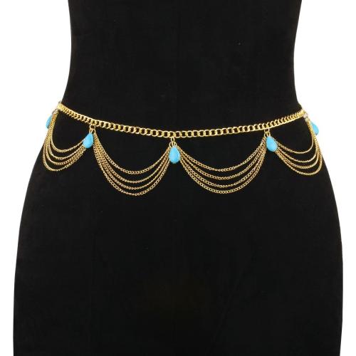 Bijoux chaîne de corps, alliage de zinc, avec turquoise, Placage de couleur d'or, pour femme, Vendu par PC