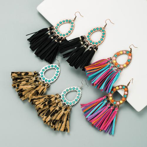 Fashion Tassel Earring, Zinc Alloy, with turquoise & PU Leather, plated, fashion jewelry 