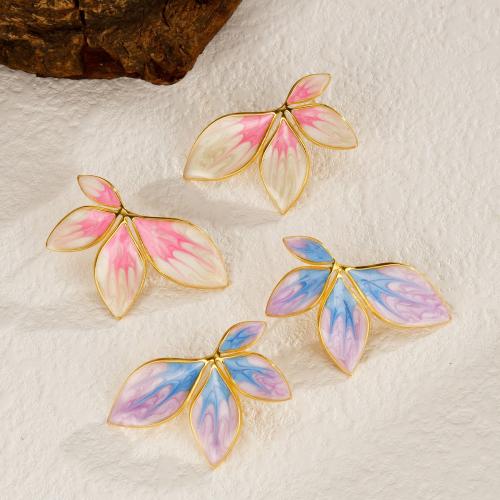 Stainless Steel Stud Earring, 304 Stainless Steel, Leaf, plated, fashion jewelry & enamel 