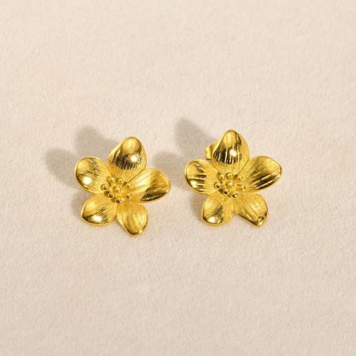Stainless Steel Stud Earring, 304 Stainless Steel, Flower, plated, fashion jewelry, golden, 18.6mm 