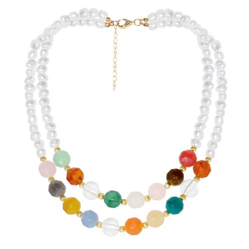 Resin Necklace, with Plastic Pearl, with 2.56 Inch extender chain, Double Layer & for woman, multi-colored .54 Inch 
