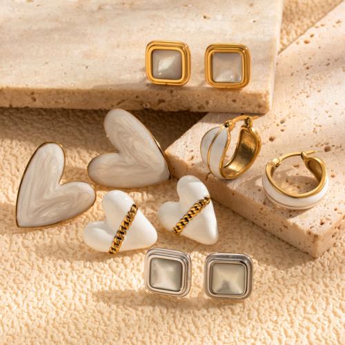 Titan Stahl Ohrringe, Titanstahl, mit Muschel, Vakuum-Ionen-Beschichtung, verschiedene Stile für Wahl & für Frau & Emaille, keine, verkauft von Paar