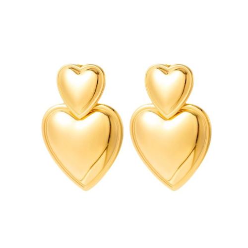 Titanium Steel Earrings, Heart, Vacuum Ion Plating & for woman, golden 