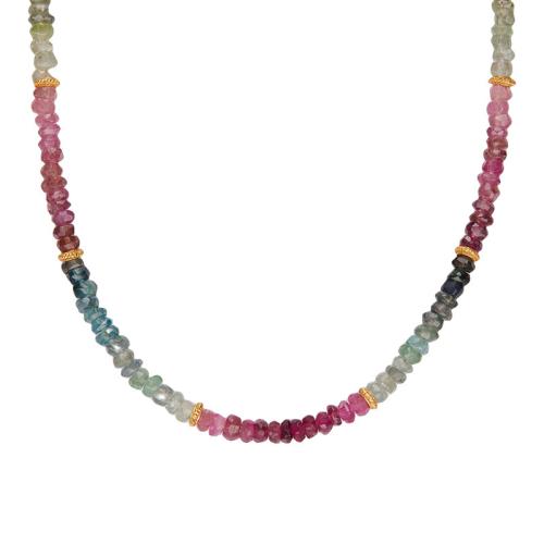 Gemstone Necklaces, 925 Sterling Silver, with Tourmaline, with 5cm extender chain, for woman, multi-colored cm 