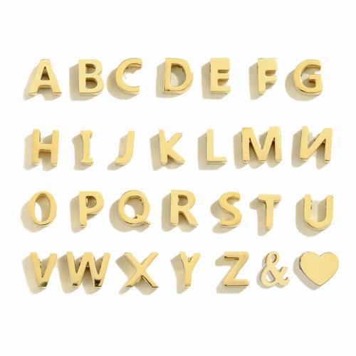Stainless Steel Beads, 304 Stainless Steel, plated, letters are from A to Z & DIY golden 