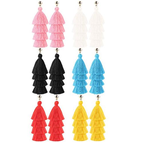 Fashion Tassel Earring, Zinc Alloy, with Cotton Thread, Bohemian style & for woman 