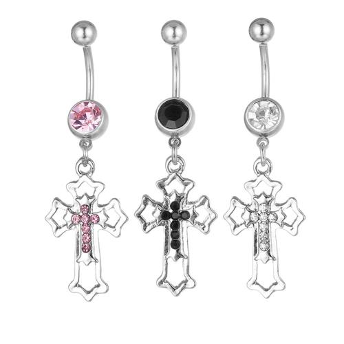 Stainless Steel Belly Ring, Zinc Alloy, with 316 Stainless Steel, for woman & with rhinestone 5MM*8MM,1.6*11MM bend rod 