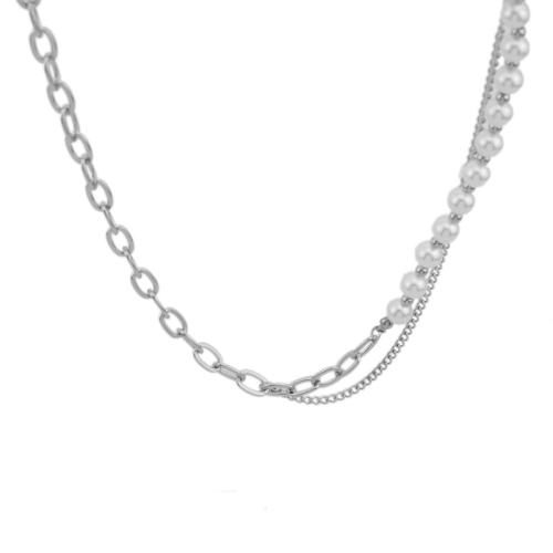 Stainless Steel Jewelry Necklace, 304 Stainless Steel, with Plastic Pearl, fashion jewelry & Unisex, original color 
