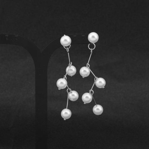 Boucle en acier inoxydable, Acier inoxydable 304, avec perle de plastique, bijoux de mode & pour femme, blanc, 61.5mm, Vendu par paire