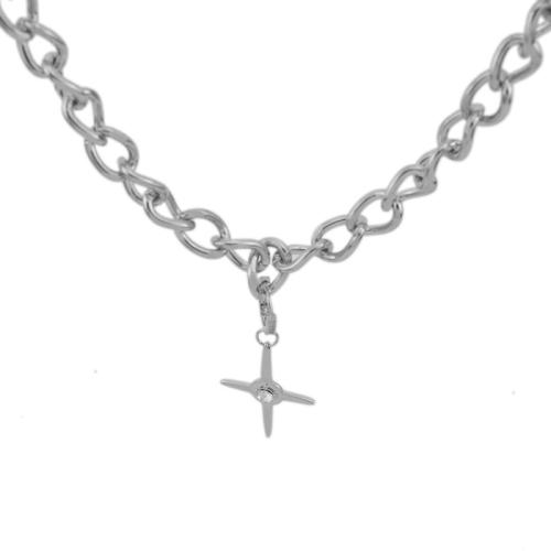 Zinc Alloy Necklace, polished, fashion jewelry & Unisex, silver color Approx 38 cm 