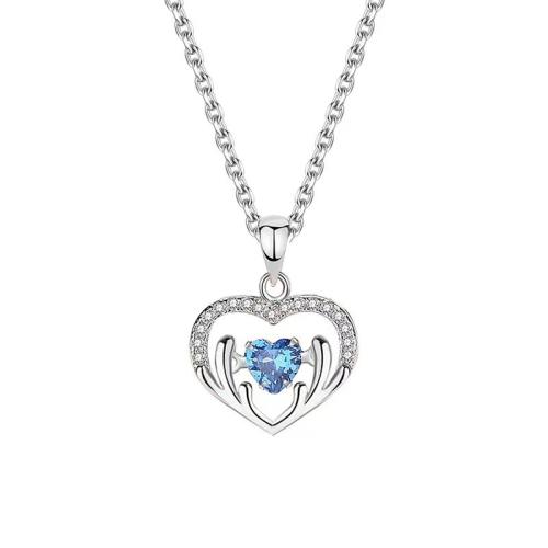 Cubic Zircon Micro Pave Brass Necklace, Heart, fashion jewelry & micro pave cubic zirconia & for woman Approx 45 cm 