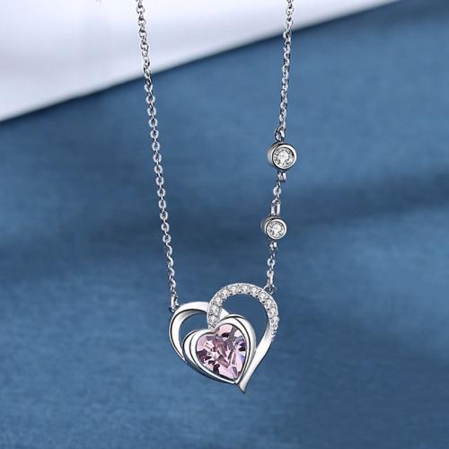 Cubic Zircon Micro Pave Brass Necklace, Heart, fashion jewelry & micro pave cubic zirconia & for woman Approx 45 cm 