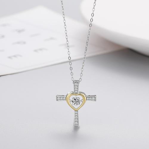 Cubic Zircon Micro Pave Brass Necklace, Cross, fashion jewelry & micro pave cubic zirconia & for woman Approx 45 cm 