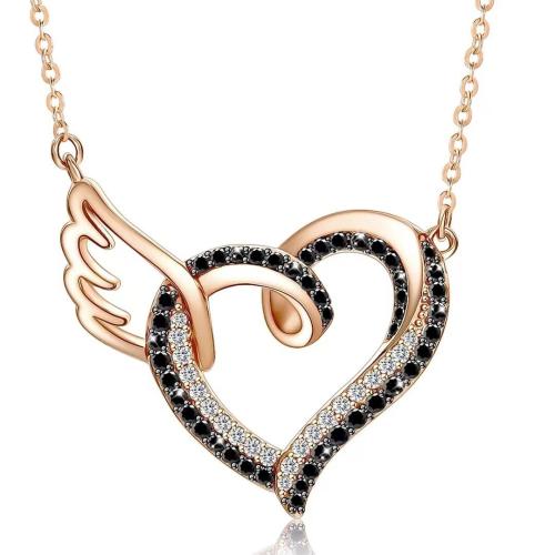 Cubic Zircon Micro Pave Brass Necklace, with 5cm extender chain, Heart, fashion jewelry & micro pave cubic zirconia & for woman Approx 45 cm 