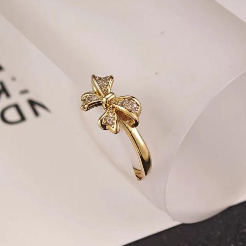 Rhinestone Brass Finger Ring, Bowknot, fashion jewelry & for woman & with rhinestone, US Ring 