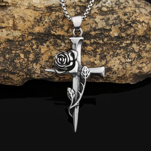Stainless Steel Sweater Chain Necklace, 304 Stainless Steel, Cross, polished, fashion jewelry & Unisex Approx 60 cm [