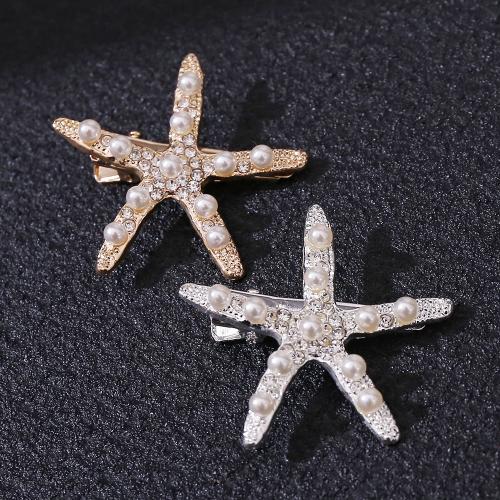 Alligator Hair Clip, Zinc Alloy, with Plastic Pearl, Starfish, fashion jewelry & for woman & with rhinestone 43mm 