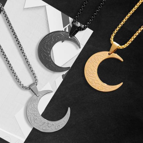 Stainless Steel Jewelry Necklace, 304 Stainless Steel, Moon, fashion jewelry & Unisex Approx 60 cm 