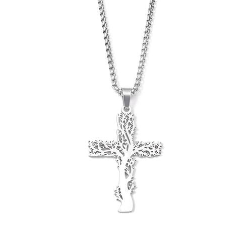 Edelstahl -Strickjacke-Ketten -Halskette, 304 Edelstahl, Kreuz, poliert, Modeschmuck & für den Menschen, keine, 45x28mm, Länge:ca. 60 cm, verkauft von PC