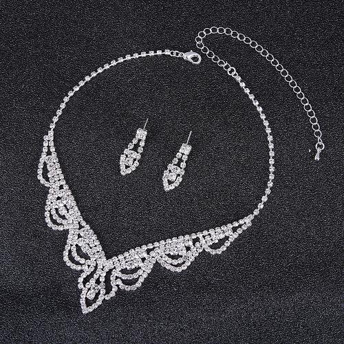 Rhinestone en alliage de zinc bijoux , strass, boucle d'oreille & collier, 2 pièces & bijoux de mode & pour femme, earring 26*8mm Environ 45 cm, Vendu par fixé