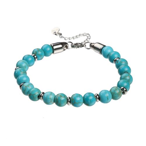 Gemstone Bracelets, Natural Stone, with 304 Stainless Steel, Round, fashion jewelry & adjustable & for man mm Approx 19-19.5 cm 