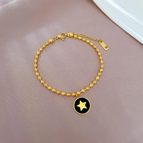 Stainless Steel Charm Bracelet, 304 Stainless Steel, with Shell, with 3cm extender chain, Star, Vacuum Ion Plating, fashion jewelry & for woman cm 